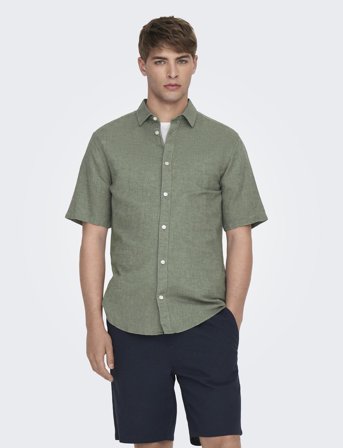 ONLY & SONS Onscaiden Life Ss Solid Linen Shirt Noos - Green - XL