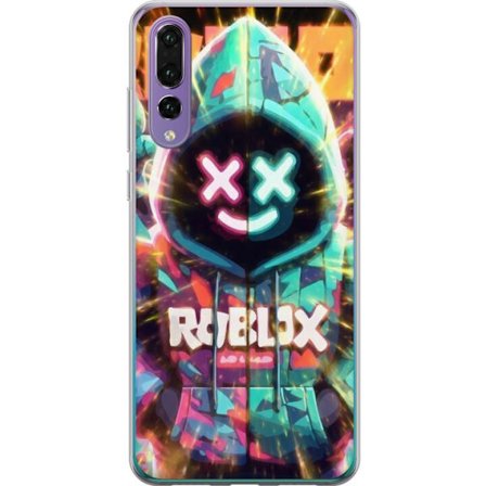 Yhteensopiva Puhelinkuori Huawei Huawei P20 Pro Neonvärisellä Roblox-hupparihahmolla on hehkuvia efektejä ja energialla täytetty tausta, moderni p