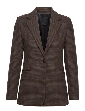 Straight Check Jacket Blazers Single Breasted Blazers Brun Mango*Betinget Tilbud