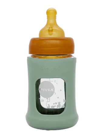 HEVEA Wide Neck Baby Glass Bottle With Sleeve 150Ml/5Oz Single-Pack - Blue - 150ML/5OZ