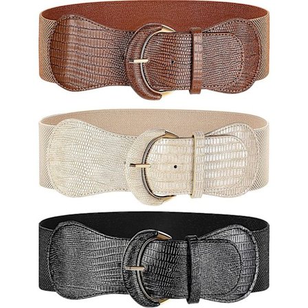 3 Stykker Dame Bredt Bælte til Kjoler Dame Kjole Bælte Strækbart Cinch Bælte Læder Elastisk Bælte til Damer Kjole Dekoration