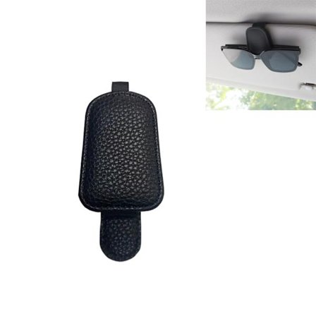 (Svart) Solbrilleholder for bilens solskjerm, magnetisk brilleholder i skinn med kortklips, solbrilleholder for bil