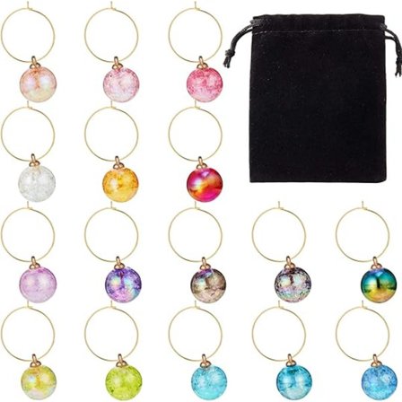 16 stk julevin glass charms for stette glass morsomme vin charm markører drikkeetiketter gjenbrukbare smaksprøver fest favoriserer flerfarget 1,6 cm