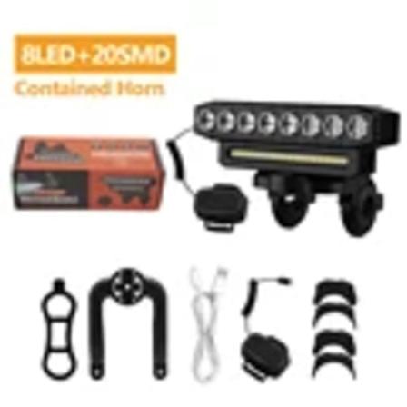 8 LED-polkupyörän etuvalo, vedenpitävä, MTB-maastopyörän ajovalot, USB-ladattava, 5 LED-polkupyörän etuvalo yöajoa varten 8 LED