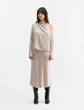 Ahlvar Gallery Hana Satin Silk Skirt - Cream - S