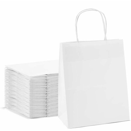 100 stk. Hvide gaveposer med hank 20,3x12x26,7 cm