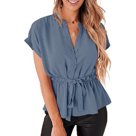 Dam V-ringad Skjortor Elastisk Midja Blus