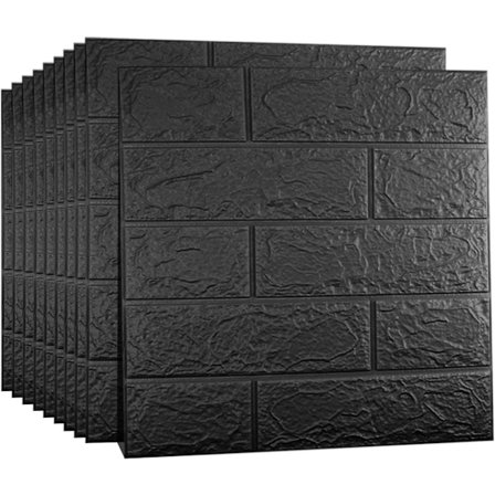 10 stk. sølvfarvede 3D-vægpaneler, 14,5 kvm dækning, udskrivbart tapetklistermærke med selvklæbende vandtæt murstens PE-skumvæg, sort-FF1-