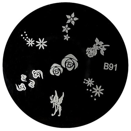 Stämpelplatta - Nageldekorationer - B91 - Rund