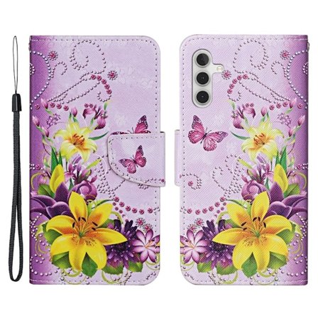 Wonderland Samsung Galaxy A54 Flippetui - Gule Blomster / Sommerfugler