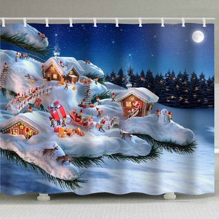 Julebrusbadforhæng Rensedyr Julemand 180 x 180 cm Badeforhæng Polyesterstof Anti-skimmel Vandafvisende Vask