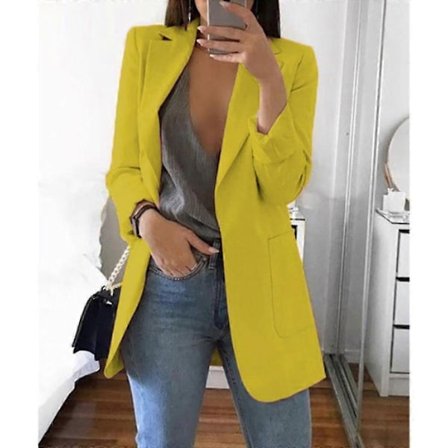 Dame Revers Arbejde Kontor Blazer Jakke Casual Langærmet Overtøj Hoftelang