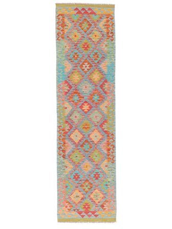 Kilim Afghan Old Style Rug 80X298 Runner Green/Brown Wool, Afghanistan