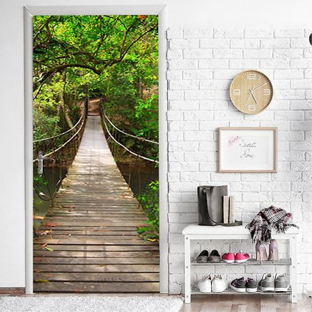 Trompe l'Oeil Dörr Väggdekal - Trompe Oeil Bro Dörrdekal - Djungel - Dekorativ Väggdekal - Dörrdekal - Dörraffisch - Väggdekaler (77