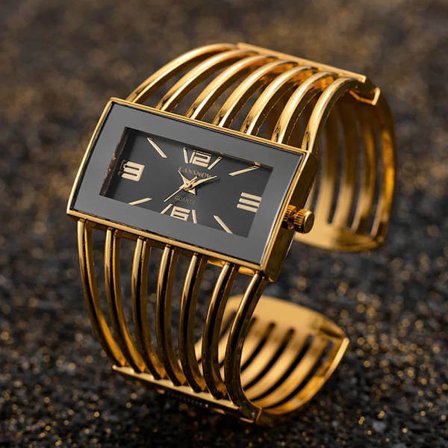 Märkes Damklockor Dammode Armband Armbandsur Kvarts Stål Klocka Montre Present reloj mujer Relogio Feminin Guld Svart