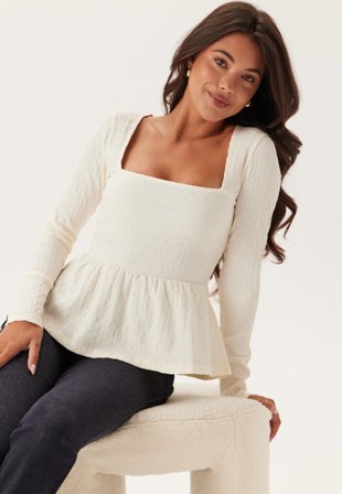 BUBBLEROOM - Square Neck Peplum Top - Cream