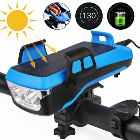 4 i 1 Multifunksjonell Solcelle Sykkel Lys Mobiltelefonholder 4000mah Powerbank Sykkelklokke LED Sykkellys