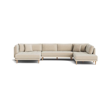 Cali U-sofa, venstrevendt - Ontario Beige - 374x220x76cm - U-sofa med dobbelt chaiselong, bøgetræsben og 4 pyntepuder - Perfekt til hygge