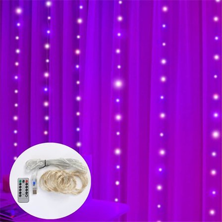 LED Gardinlysstreng 3x3m 300 LED 8 Tilstande USB Fjernbetjening
