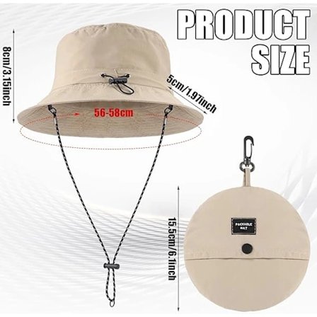 Safarihattu, vedenpitävä hattu miehille ja naisille, kannettava säädettävä lierihattu UPF 50+, kalastushattu boonie-hattu säädettävällä 