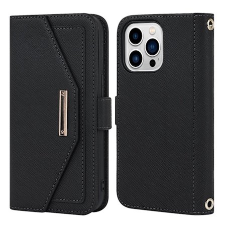 Fodral för iPhone16pro svart ve cross grain plånboksläder