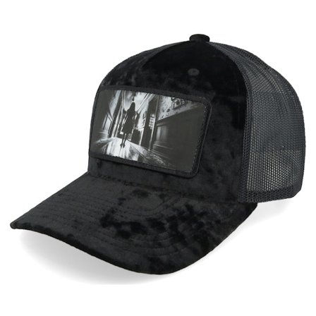 Scenes - Hallway Horror Velvet Black/Black A-frame Trucker Trucker Black Cap - @ Hatstore