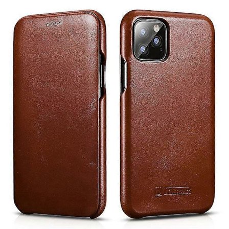 Läderfodral Kompatibelt med iPhone 12 - Vintage Stil Äkta Läder Flip Fodral - brun