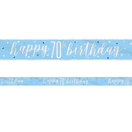 Happy 70th Birthday Banner Blåt & Sølv