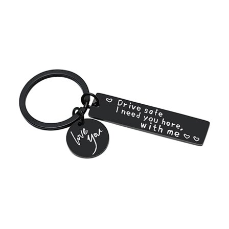 Nyckelring "Kör försiktigt" rostfritt stål