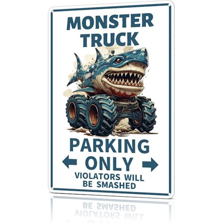 Pojkrumsinredning Monstertruck Parkering Endast Metallskylt Sovrum Väggdekorationer Födelsedagsfest Tillbehör Skyltar Affischer Presenter till Barn 