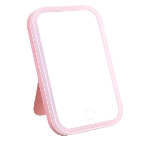 Bärbar smink spegel med touch-kontroll + LED-belysning, rosa
