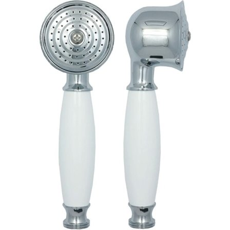 Helt baderom dusjhode anti-kalk dusjmunnstykke med hvitt keramisk håndtak sølv dusjhode