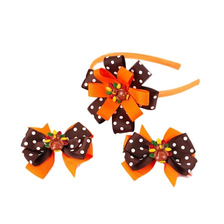 Kalkun Hårbøjle, 3 stk. Thanksgiving Sløjfe & Clips Sæt til Piger Børn Efterårsferie Hårtilbehør