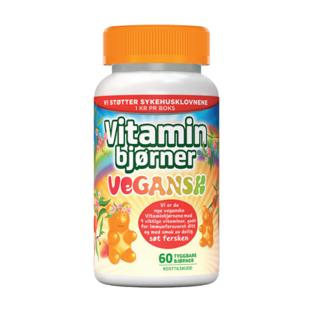 Vitaminbjørner Vegansk Multivitamin Tyggbare bjørner, Fersken, 60 stk.