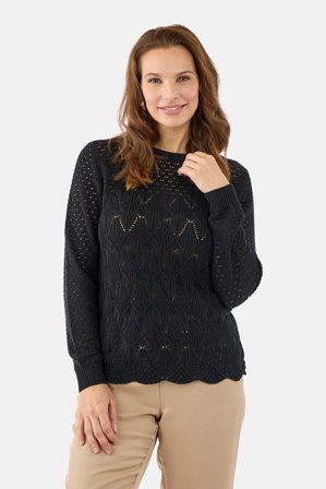 SIGNATURE - Strik med lange ærmer - Sort - Hulmønster