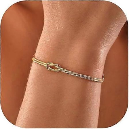 Guldarmband för kvinnor 14K äkta guldpläterat kärleksknutarmband, fint ormkedjearmband, justerbart guldsmycke, presenter till kvinnor (FMY)