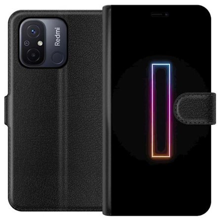 Kompatibel Tegnebogsetui til Xiaomi Xiaomi Redmi 12C Minimalistisk neonbogstav I i regnbuefarver mod mørk baggrund