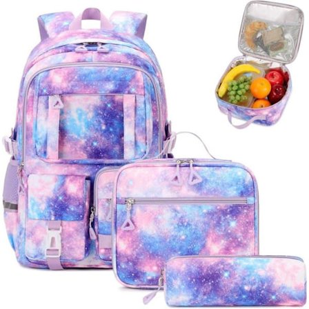 School Backpack for Girls 3-Piece Set with Lunch Box and Kawaii Design