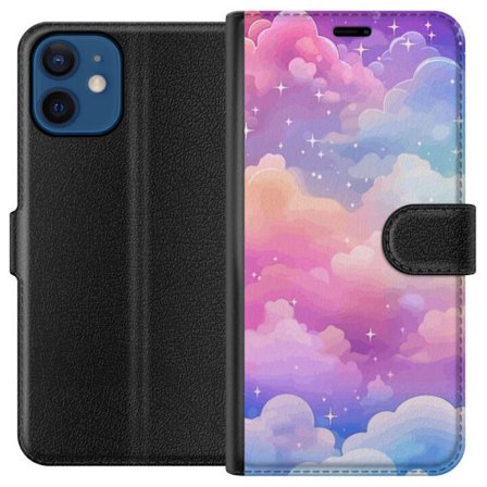 Kompatibelt Lommeboketui til Apple iPhone 12 Søt enhjørning med regnbuefarget hår mot en stjernebelagt pastellbakgrunn i kawaii-stil