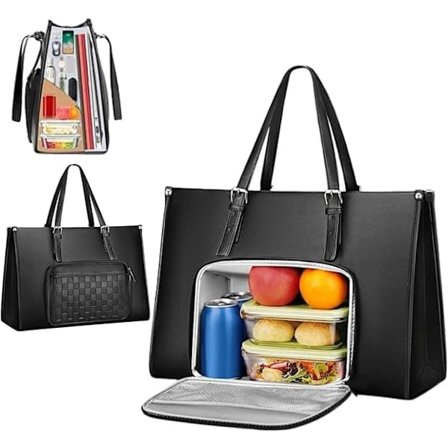 15,6-tommers Laptop Taske med Isoleret Madkasse – Isoleret Madtaske, Lækagesikker, Let Arbejdstaske i Kunstlæder, Konvertibel