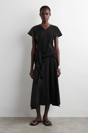 COS Women's Petal-Sleeve Cotton Midi Dress in Black