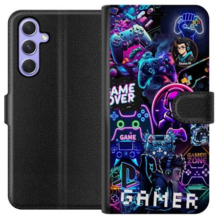 Kompatibelt Plånboksfodral till Samsung Samsung Galaxy A54 Neon Gamer Collage med Konsoler Headset och Gaming Vibes