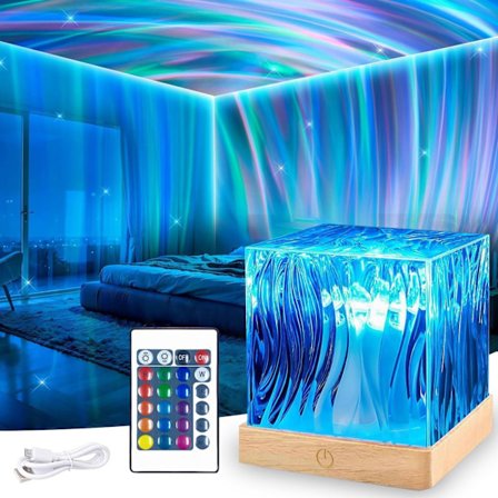 Aurora-projektor, 3D-vannbølgeprojektor, nattbordslampe, krystallbordlampe, LED-krystallampe