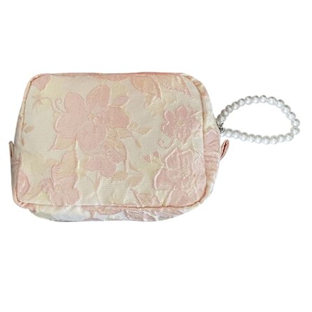 Sminkepung med perle anheng bærbar glidelås sminkepung multifunksjonell fasjonabel uformell sminkepung stor rosa blomster