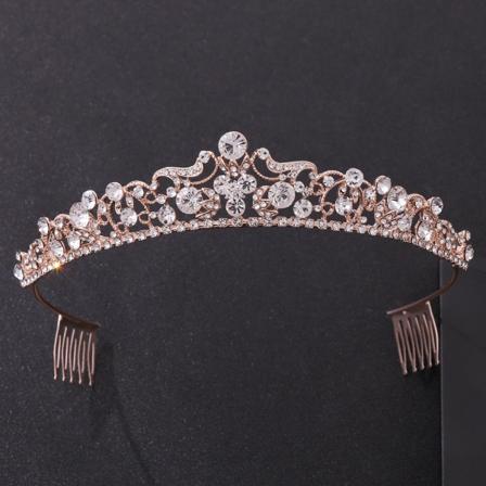 Rhinestone Brudeslør Prinsesse Tiara Smykker Hodeplagg for Kvinner og Jenter, Roségull Bryllup Tiaraer og Kroner med S