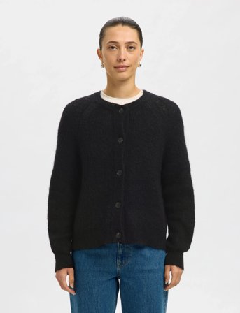 Selected Slflulu Ls Knit Short Cardigan Noos - Black - S