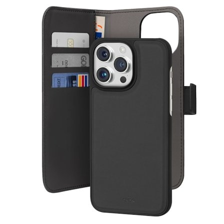 iPhone 14 Pro - Puro Ekoläder 2-i-1 Löstagbart Plånboksfodral Svart
