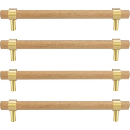 Naturtræ og Messing Køkkenskabslåge Håndtag 5~7.4 Tommer Center til Center 4 Sæt Justerbare 6 Tommer Dobbelt Hul Moderne Kommode Greb