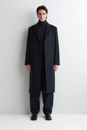 COS Men's Single-Breasted Wool Long Coat in Blue