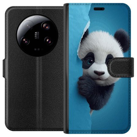 Yhteensopiva Lompakkokotelo Xiaomi Xiaomi 13 Ultra Söpö panda, joka kurkistaa paperin läpi pehmeässä 3D-kuvituksessa
